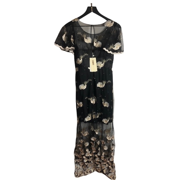 Metisu embroidered beaded flutter sleeve dress medium NWT - Picture 4 of 6